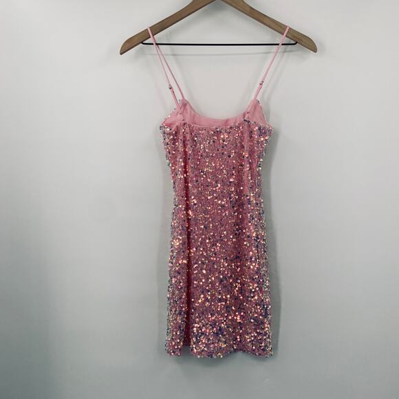 Lucy in the Sky Sequin Velvet Bodycon Mini Dress Iridescent Pink Womens XS - Picture 5 of 7